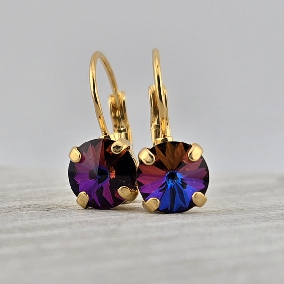 Austrian Crystal Earrings in Gold Plate - Picture 2 of 8
